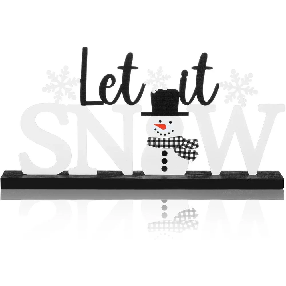 Versatile Let It Snow Table Decor - Winter Wonderland Sign with Wood Support